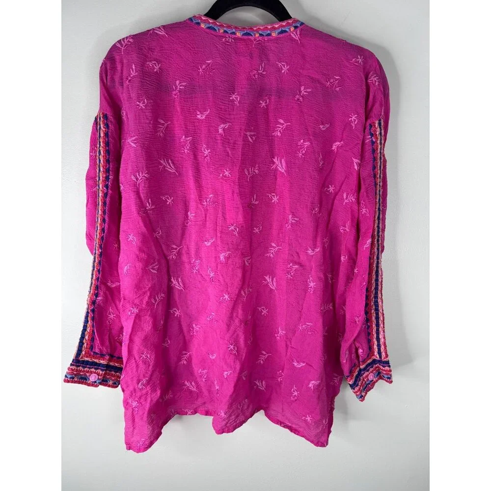 Johnny Was The Audrey Mandarin Collar Embroidered Shirt in Fuchsia Size M NWT - Picture 7 of 7